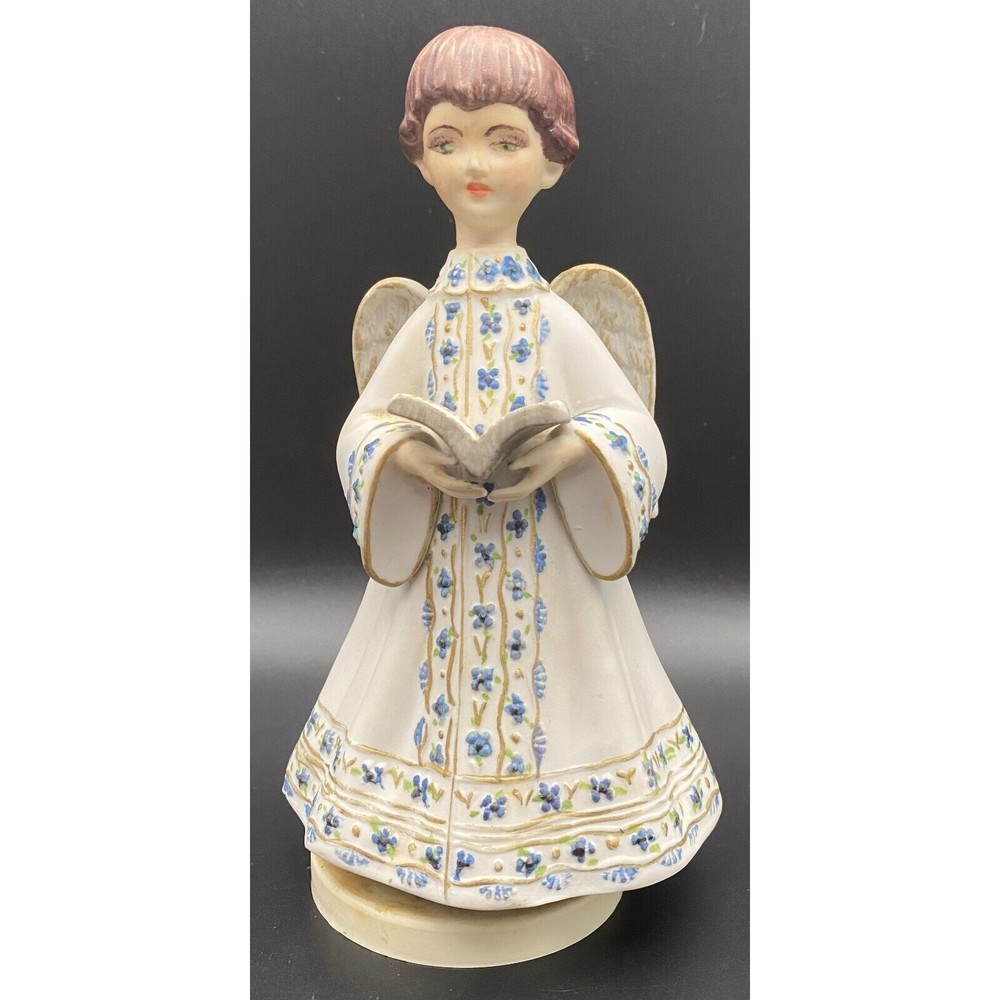 Vintage AES Sankyo Japan Christmas Musical Choir Boy Angel Figurine 7.5" WORKS